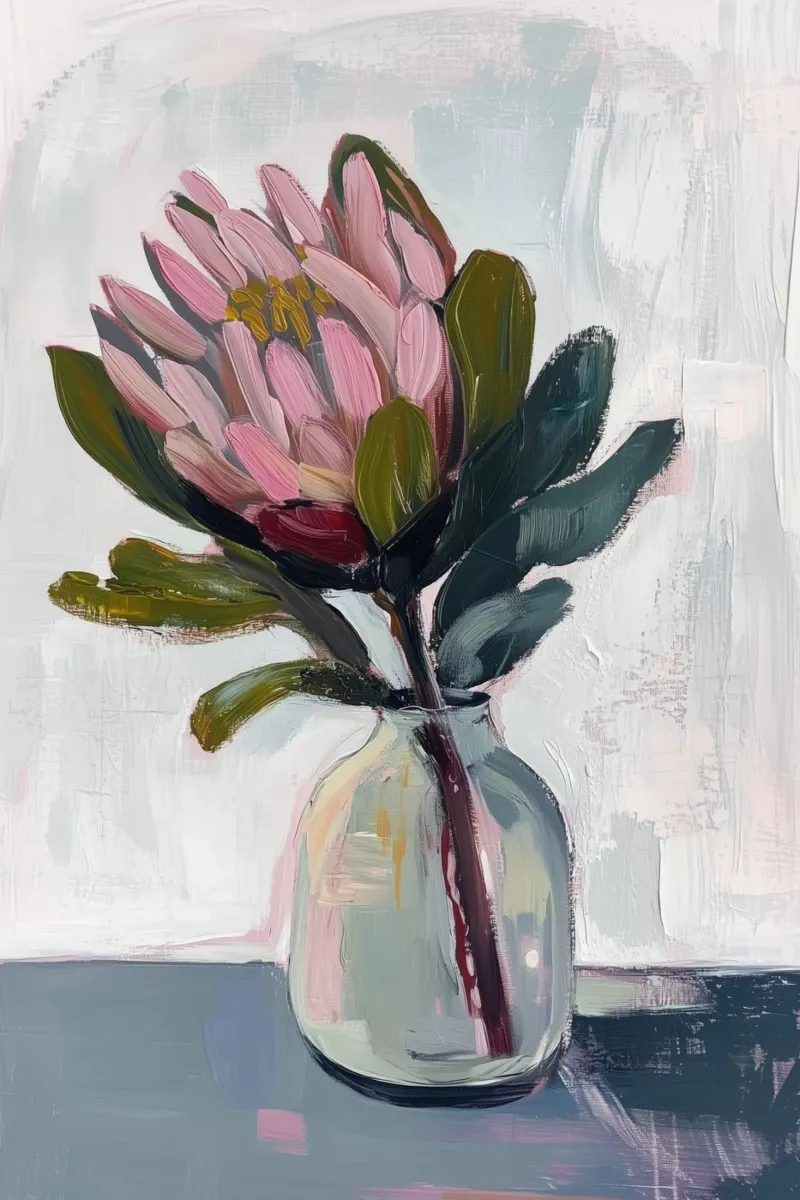 Protea rosa in vaso di vetro pellicola backlit da Melloi Art Print