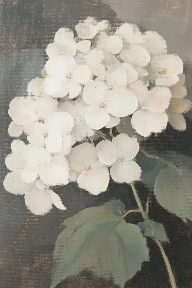 Pittura di fiori di ortensia bianca carta hahnemühle da Melloi Art Print