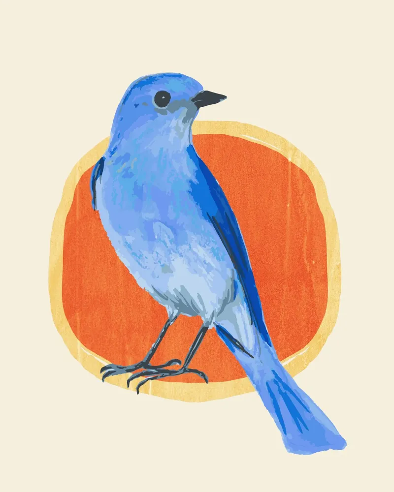 Blue Bird on Orange Circle carta hahnemühle da Corinne Korda Studio