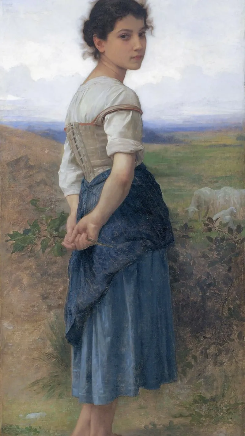 William-Adolphe Bouguereau - La giovane pastorella poster con telaio in plastica da Timeless Artworks