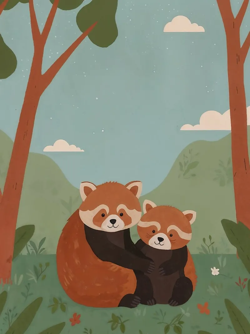 Simpática familia de pandas rojos metacrilato de SnoopyAnimals