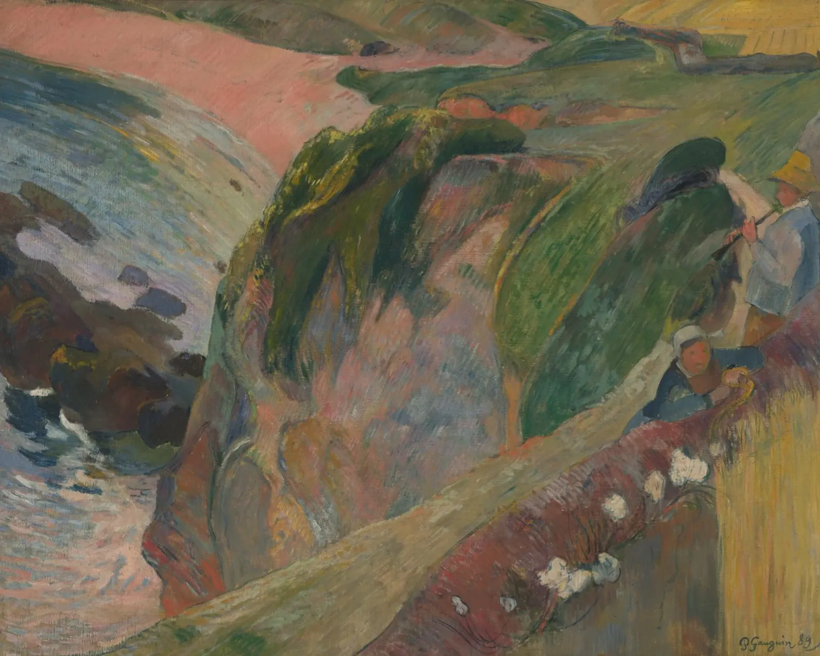 Paul Gauguin - Il suonatore di flageolet sulla scogliera pellicola backlit da Timeless Artworks
