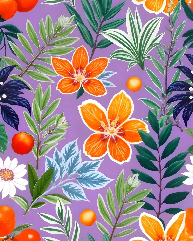 Lila Tropisch, Jungle Botanisch Natuurpatroon canvas met Baklijst van 83oranges