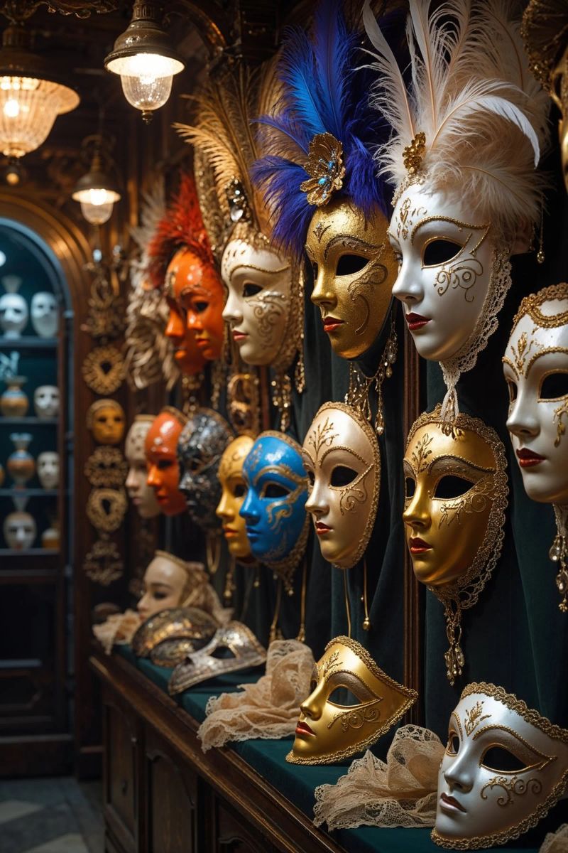 Golden Venetian Masks with Feathered Details Poster von AlbertKlee