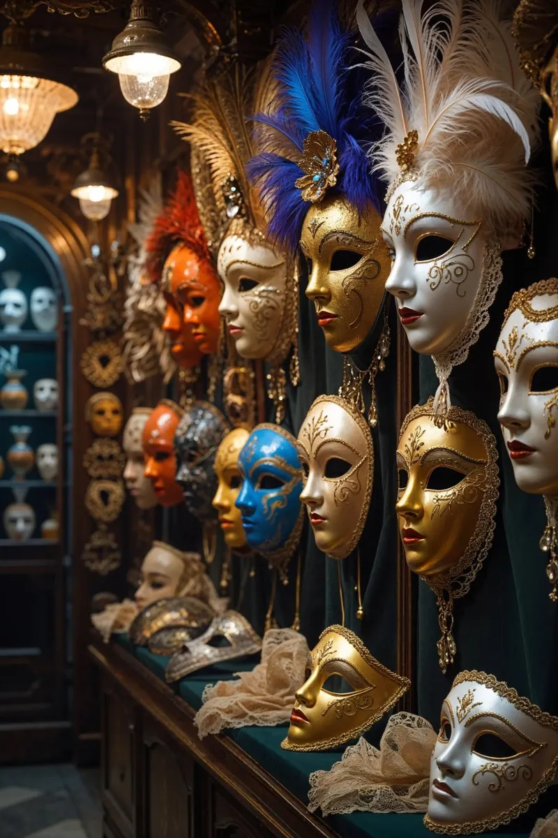 Golden Venetian Masks with Feathered Details carta hahnemühle da AlbertKlee