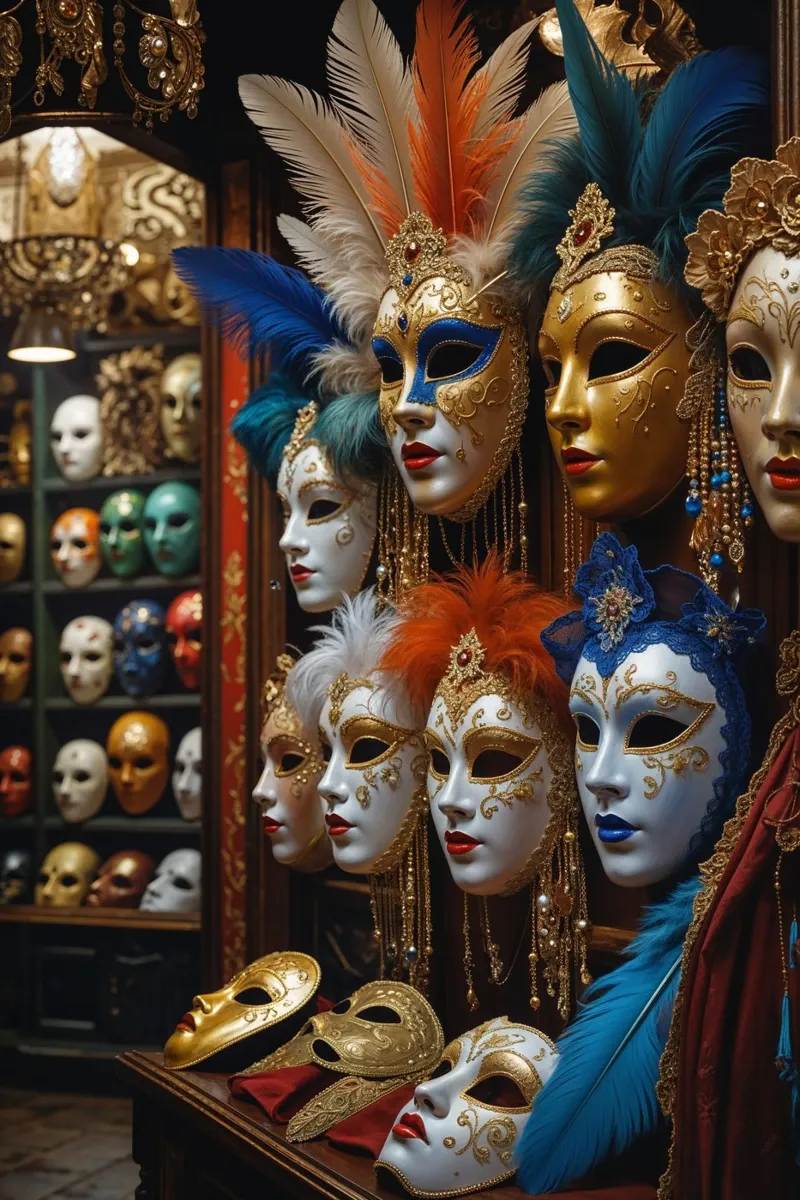 Intricately Designed Venetian Masks on Display alluminio dibond da AlbertKlee