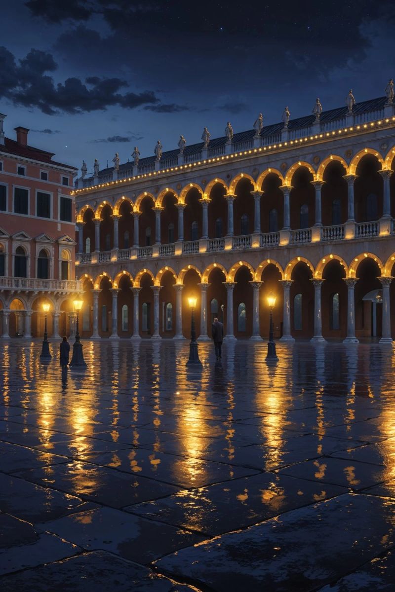 Venetian Nightscape: Illuminated Arches and Reflections Poster von AlbertKlee