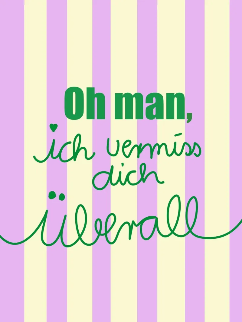 Oh man ich vermiss dich überall poster con telaio in legno da Hej Ibiza by Ute Arnold