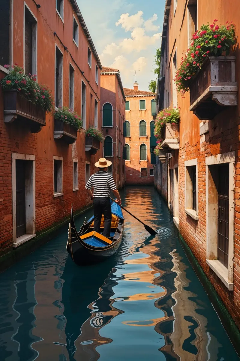 Gondolier Navigating a Narrow Venetian Canal alluminio dibond da AlbertKlee