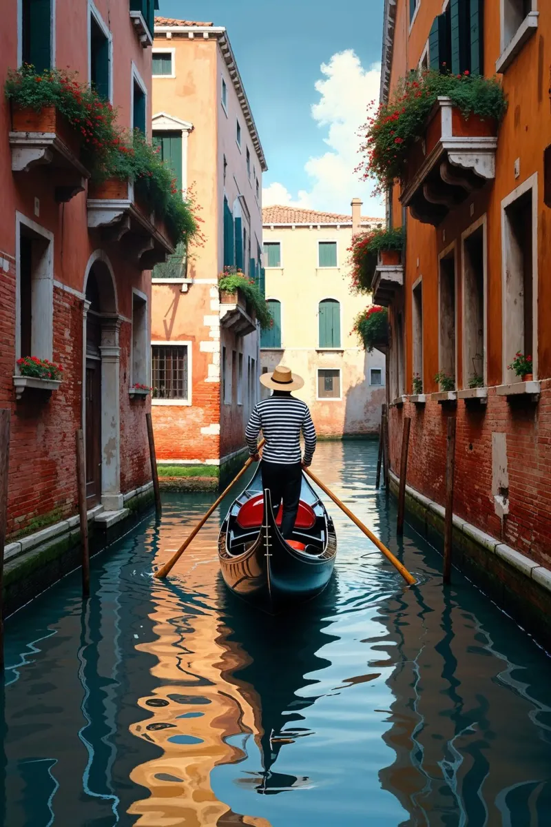 A Venetian Gondolier Gliding Under a Stone Bridge carta hahnemühle da AlbertKlee