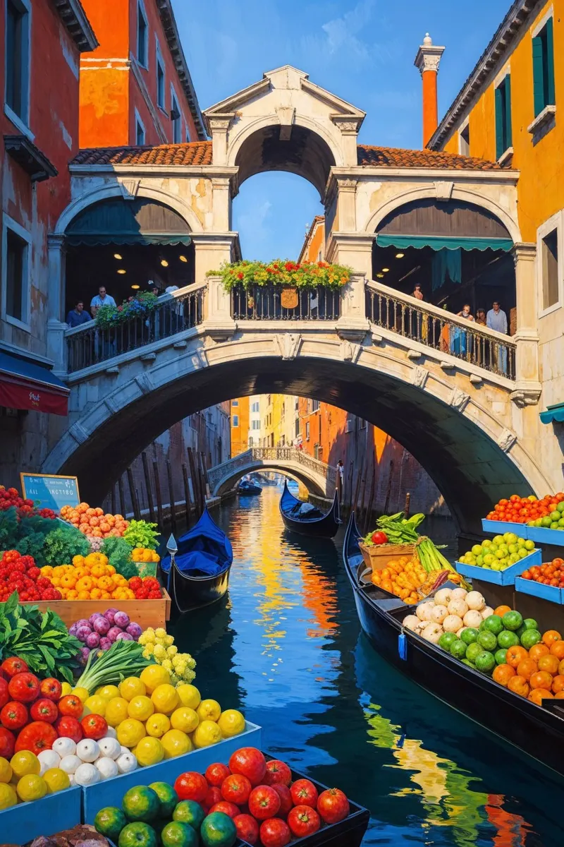 Venice’s Rialto Market on a Sunny Day poster con telaio in plastica da AlbertKlee