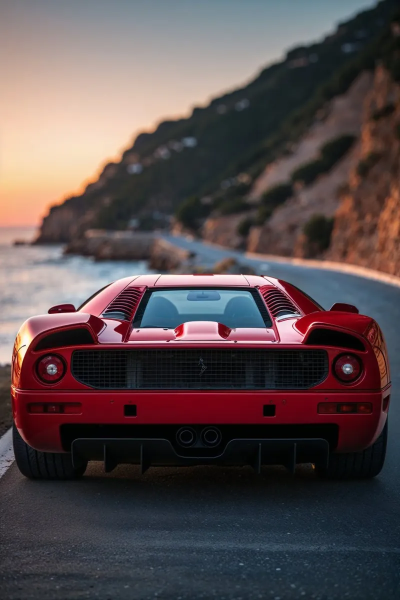 Ferrari F40 at Golden Hour on a Coastal Road poster da AlbertKlee