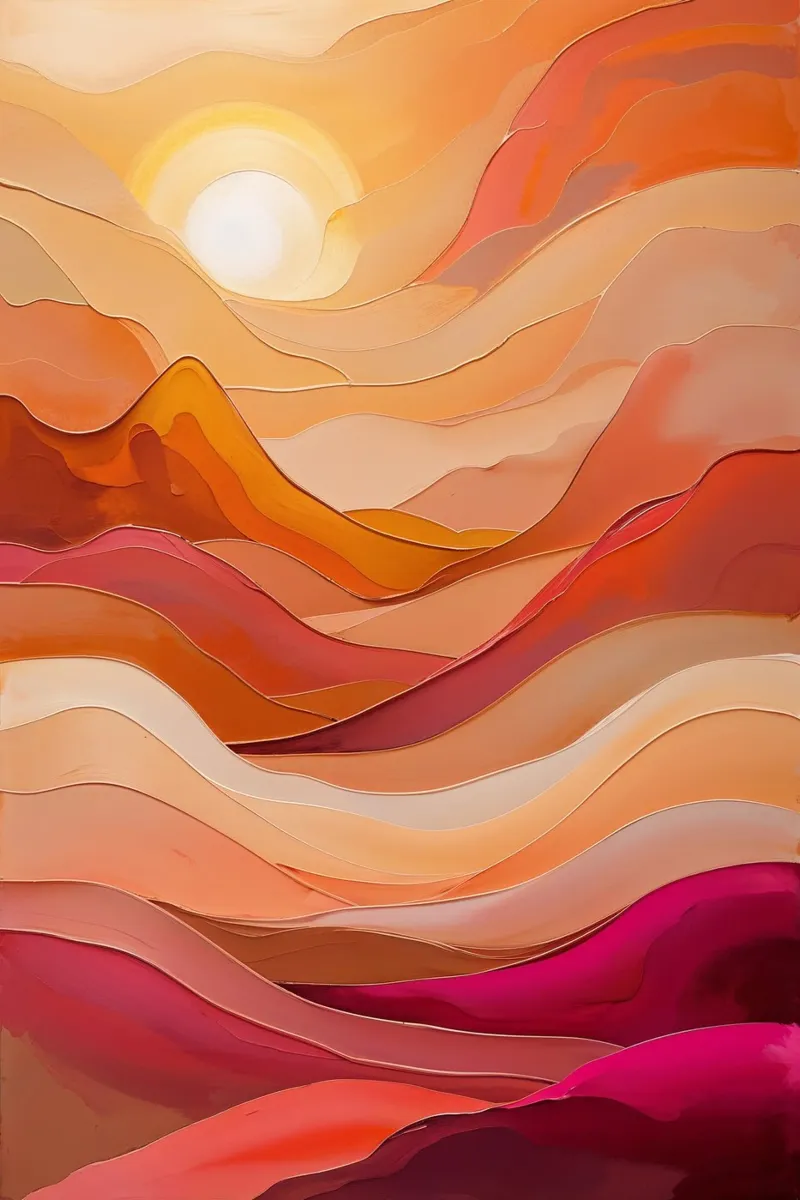 Golden Sunset Waves – Textured Abstract Art poster con telaio in plastica da AlbertKlee