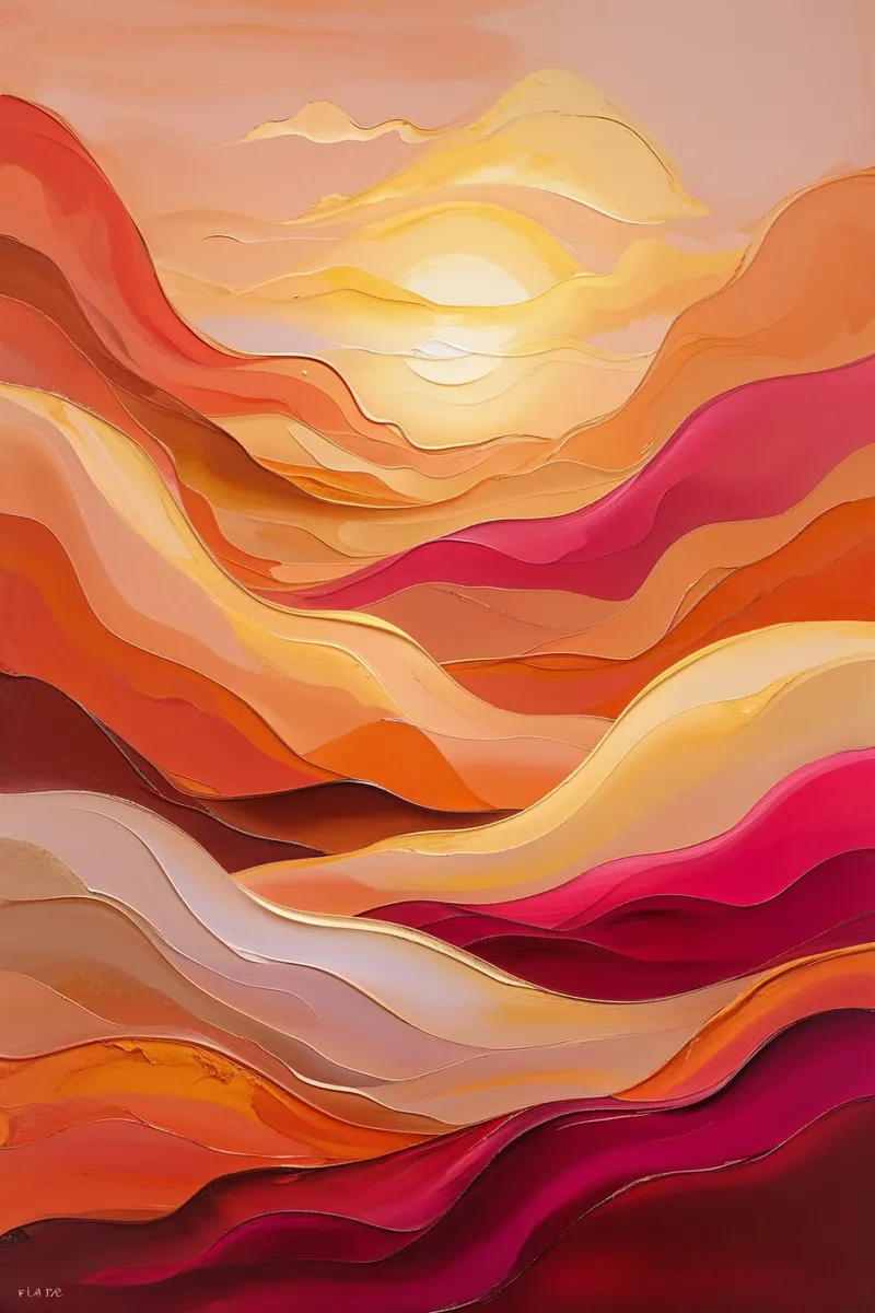 Fiery Horizon – Abstract Sunset Expression poster con telaio in legno da AlbertKlee