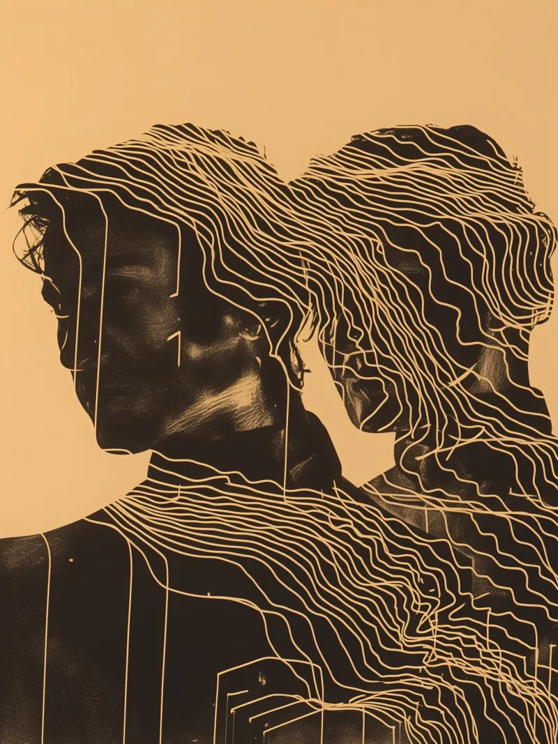 Close relationship | Photo portrait and line art canvas with Floater frame by Autofocus