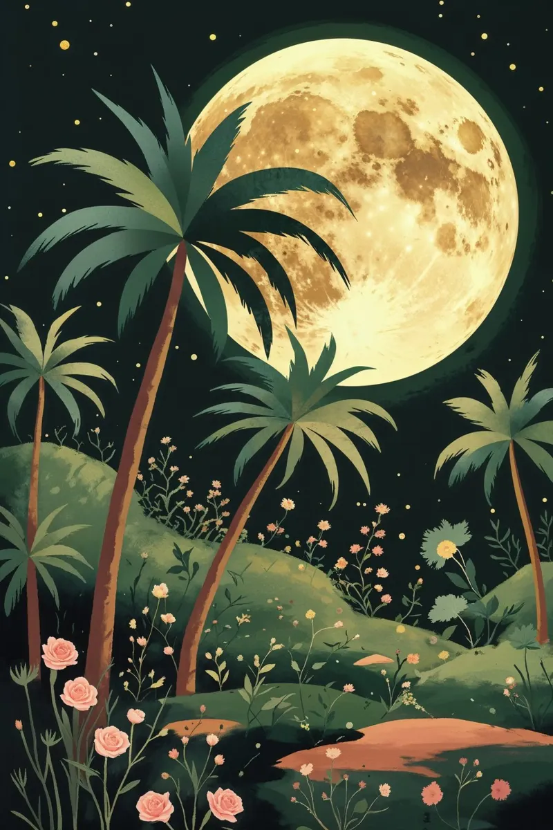 Moonlit Oasis with Palm Trees pannello forex da AlbertKlee