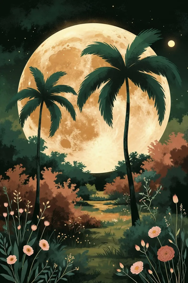 Golden Moon Over a Verdant Meadow alluminio dibond da AlbertKlee