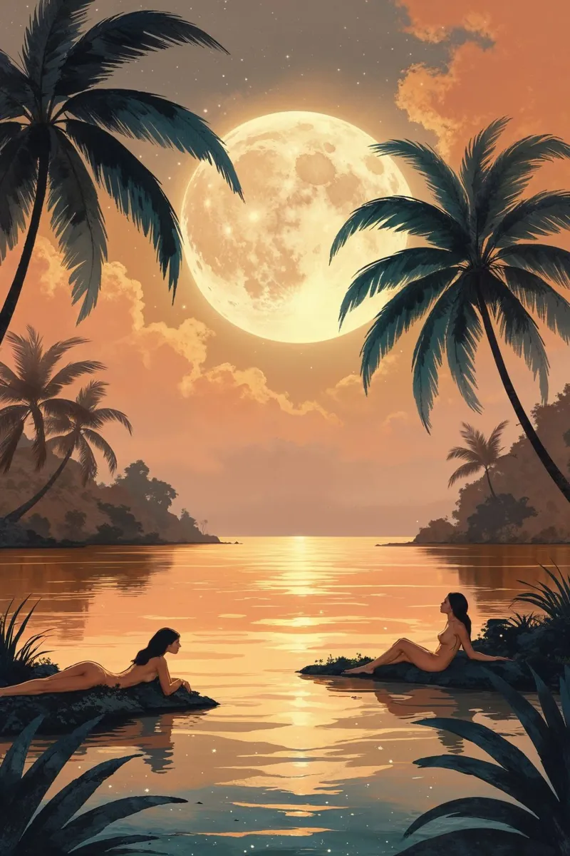 Mystical Moon Over a Tropical Oasis tela con Cornice a cassetta da AlbertKlee