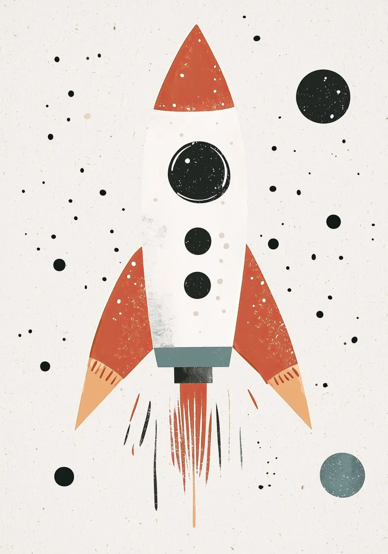 Rocket in Space, Boys Nursery Print, Playroom Decor, Planets hahnemühle by Little Lola