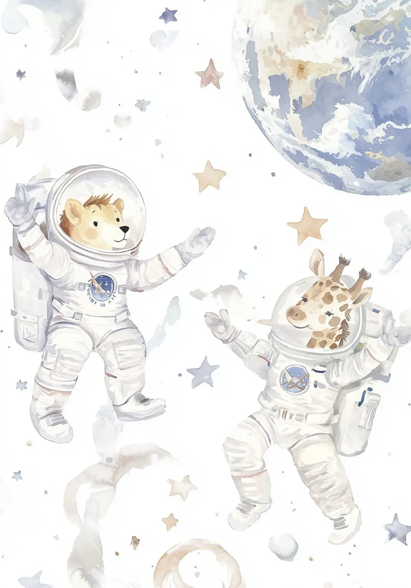 Animal Nursery Print, Astronaut Kids Wall Art, Cute Playroom toile de Little Lola