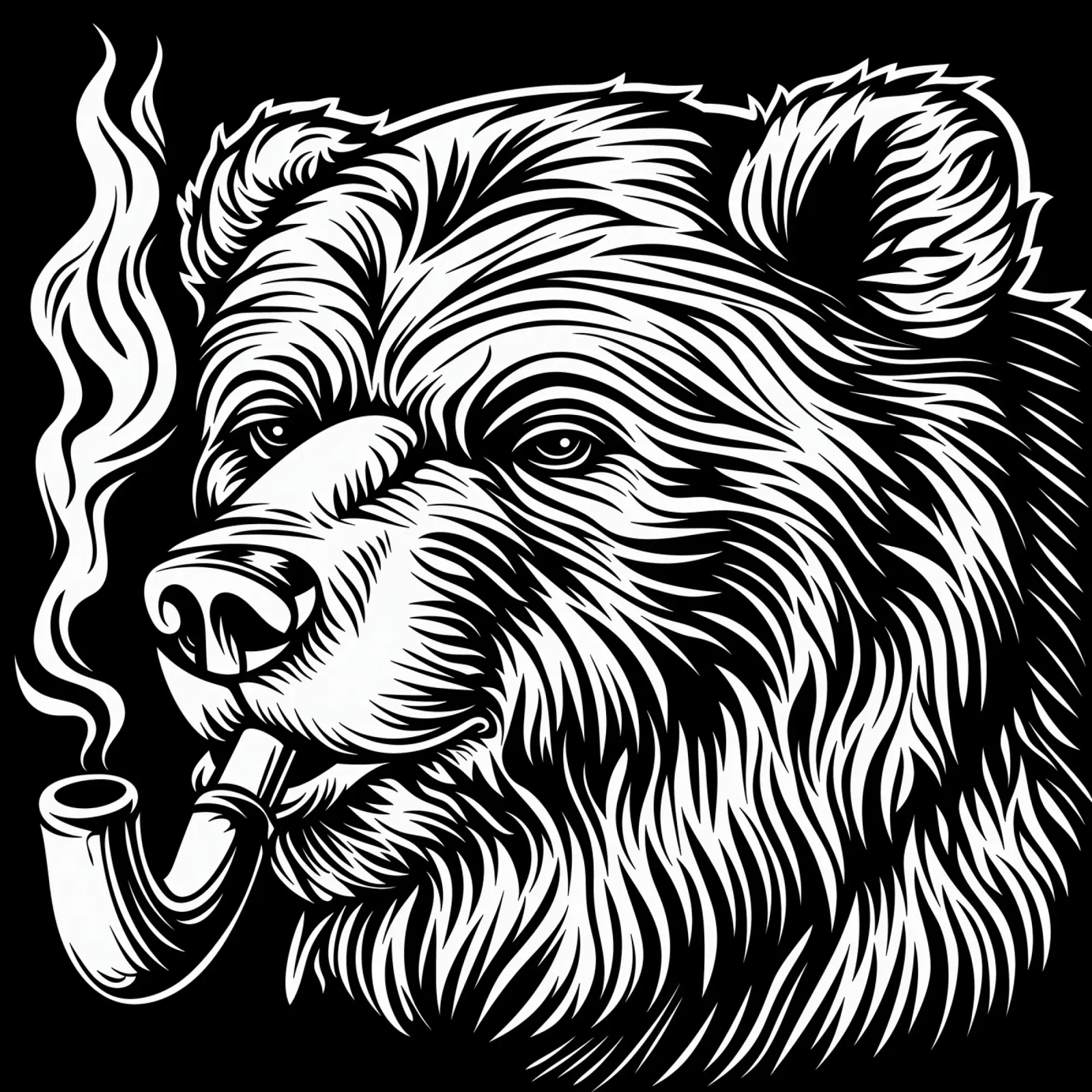 Orso con pipa da tabacco | xilografia in bianco e nero carta hahnemühle da Autofocus