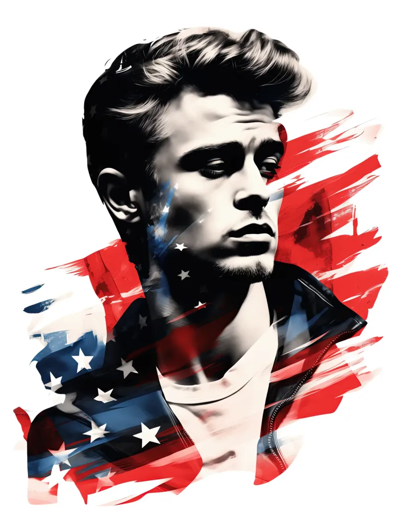 Poster dei fan di James Dean con i colori degli Stati Uniti poster da Autofocus