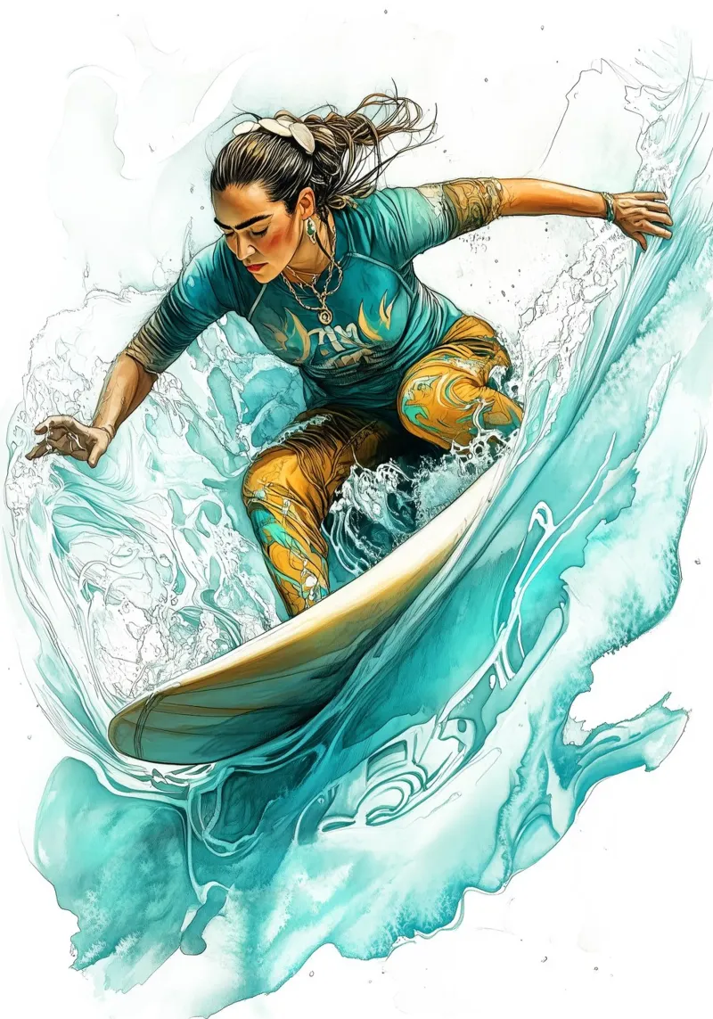 Ragazza che fa surf arte digitale pellicola backlit da Justyna Jaszke JBJart