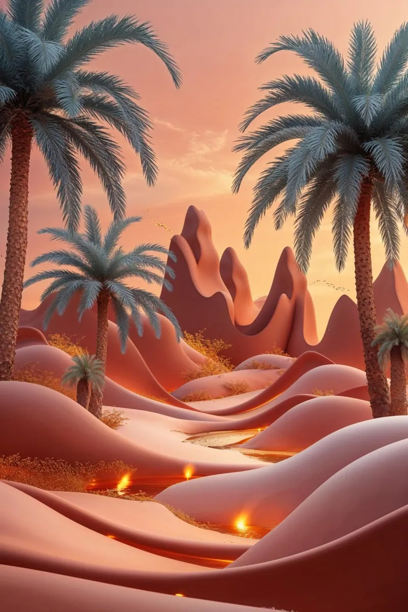 Dreamlike Desert Oasis with Flowing Light plexiglass da AlbertKlee