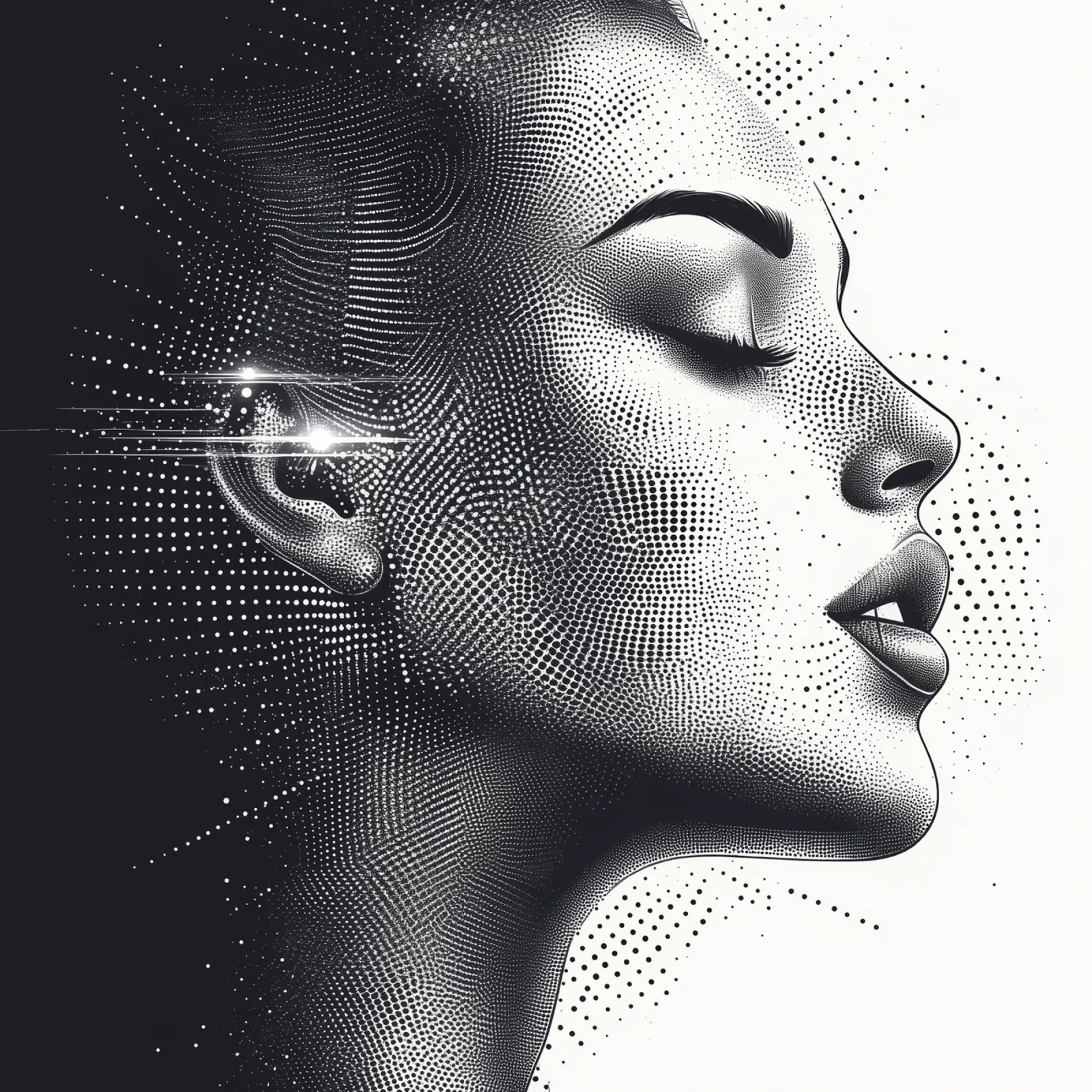 Retro Glamour - Ritratto di donna a mezzatinta Pop Art Dot Art tela con Cornice a cassetta da Synthaira