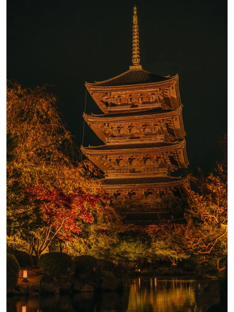Pagoda giapponese di notte pellicola backlit da Marcel Bisig
