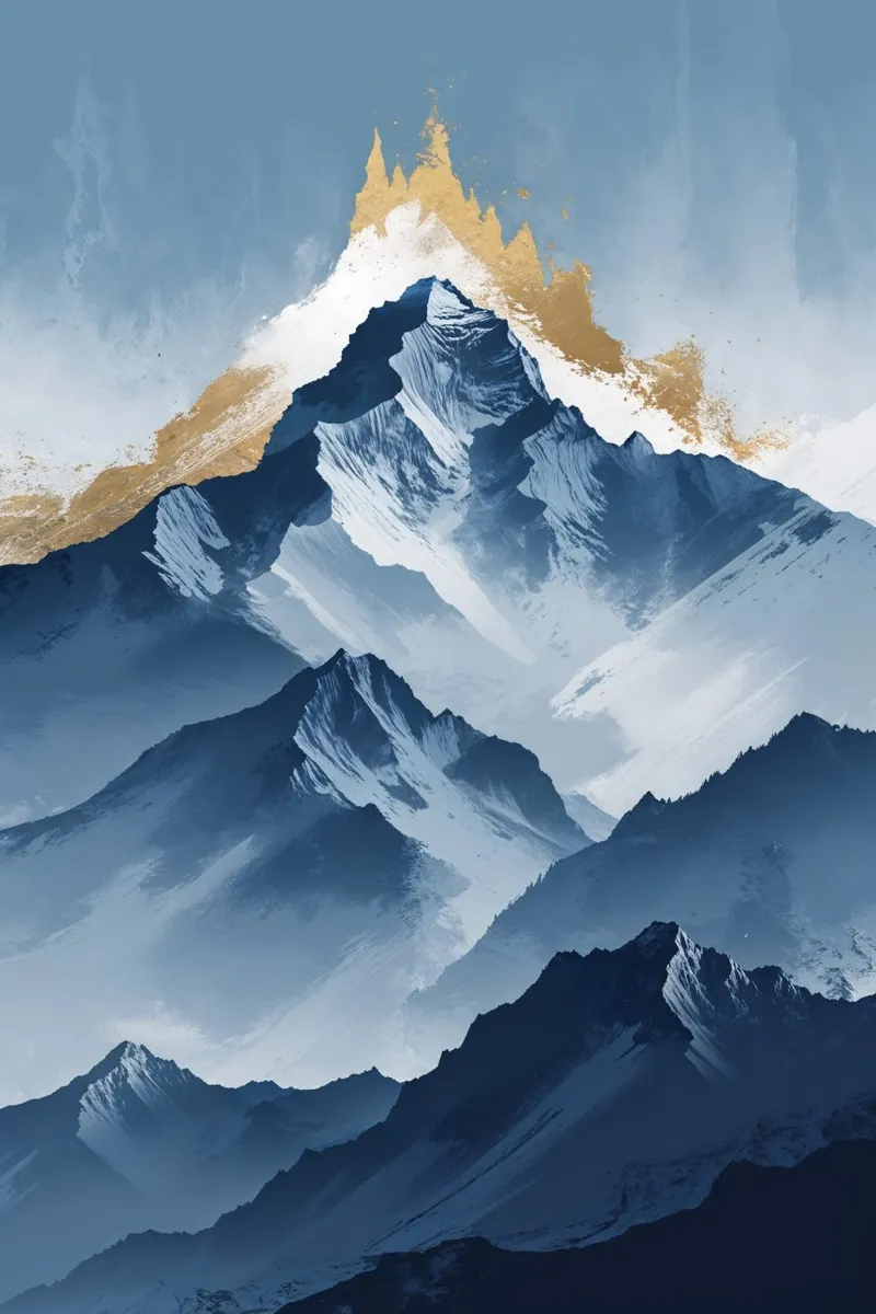 Textured Painting of Kangchenjunga's Peaks poster da AlbertKlee