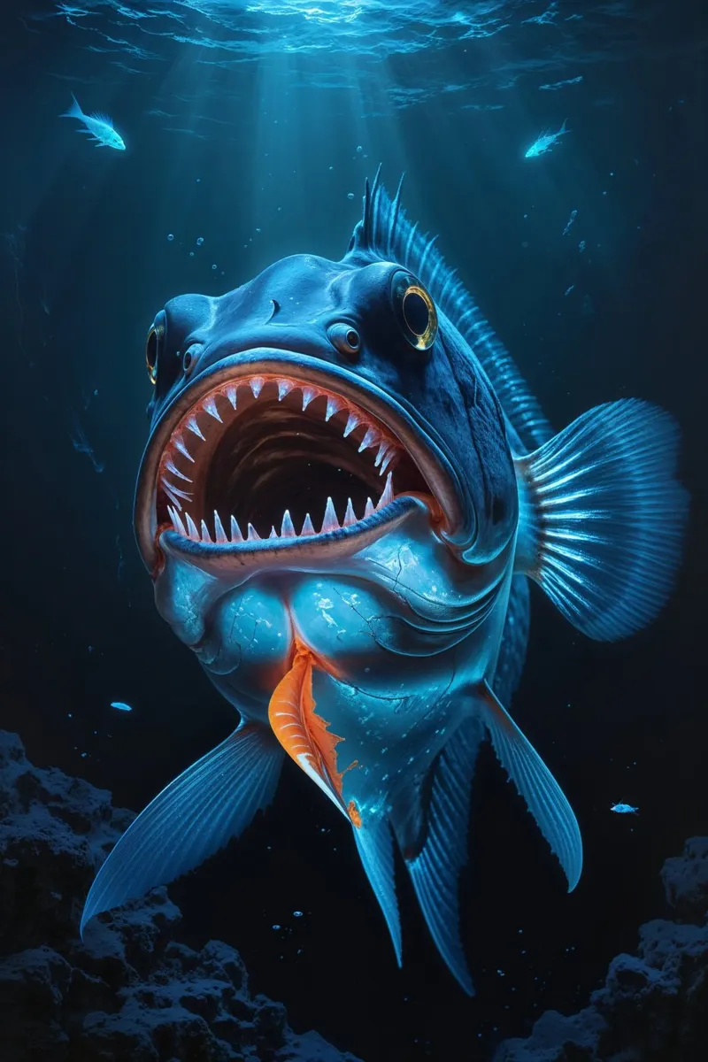 Luminous Sea Beast in the Depths of the Ocean alluminio dibond da AlbertKlee