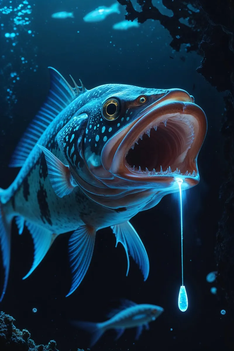 Abyssal Leviathan with Bioluminescent Fangs alluminio dibond da AlbertKlee