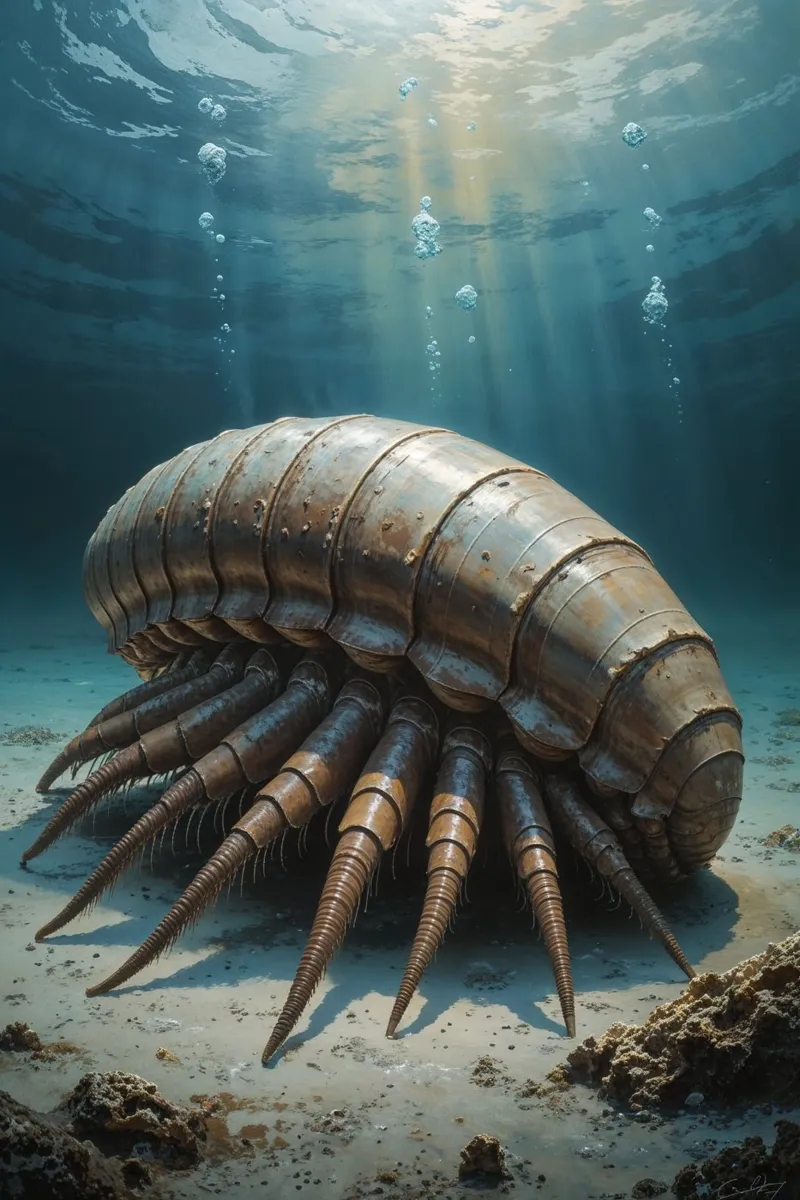 Armored Giant Isopod on the Ocean Floor poster con telaio in plastica da AlbertKlee