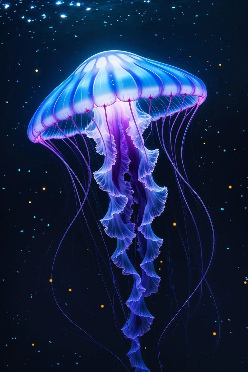 Bioluminescent Jellyfish Floating in the Dark Abyss poster da AlbertKlee