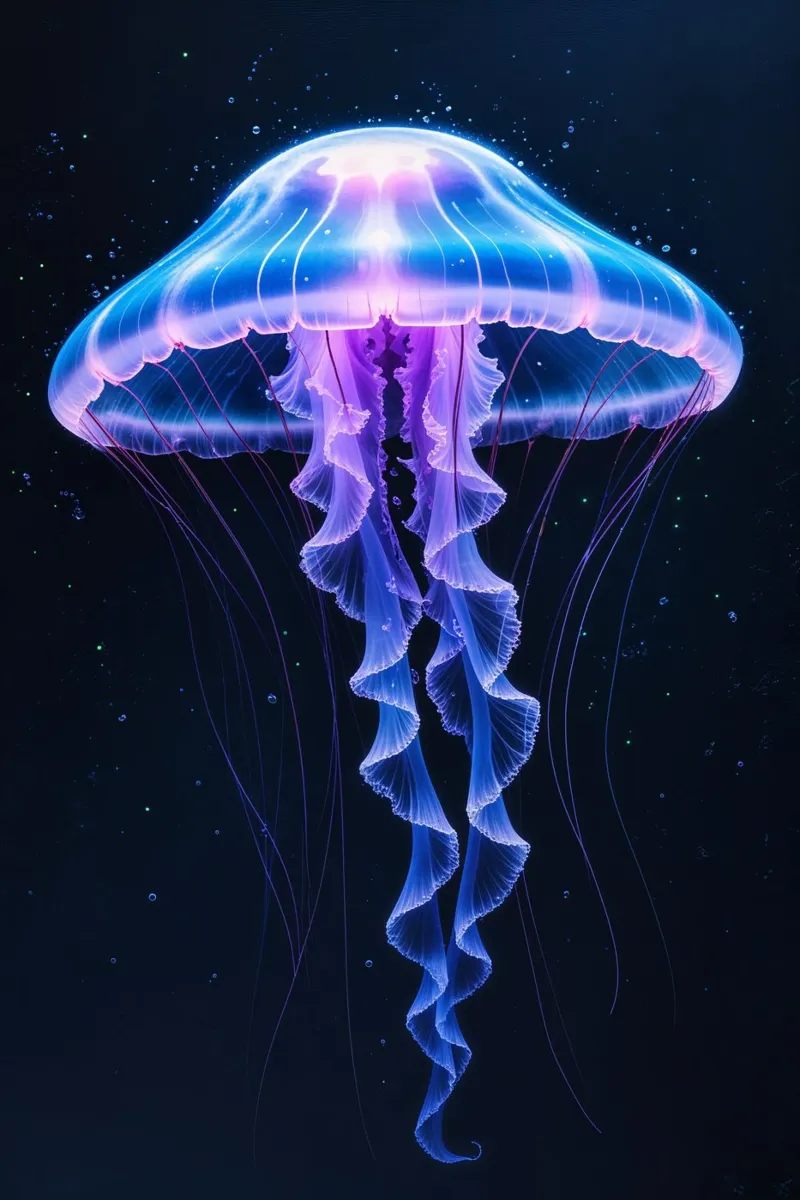 Majestic Deep-Sea Jellyfish with Flowing Tentacles poster da AlbertKlee