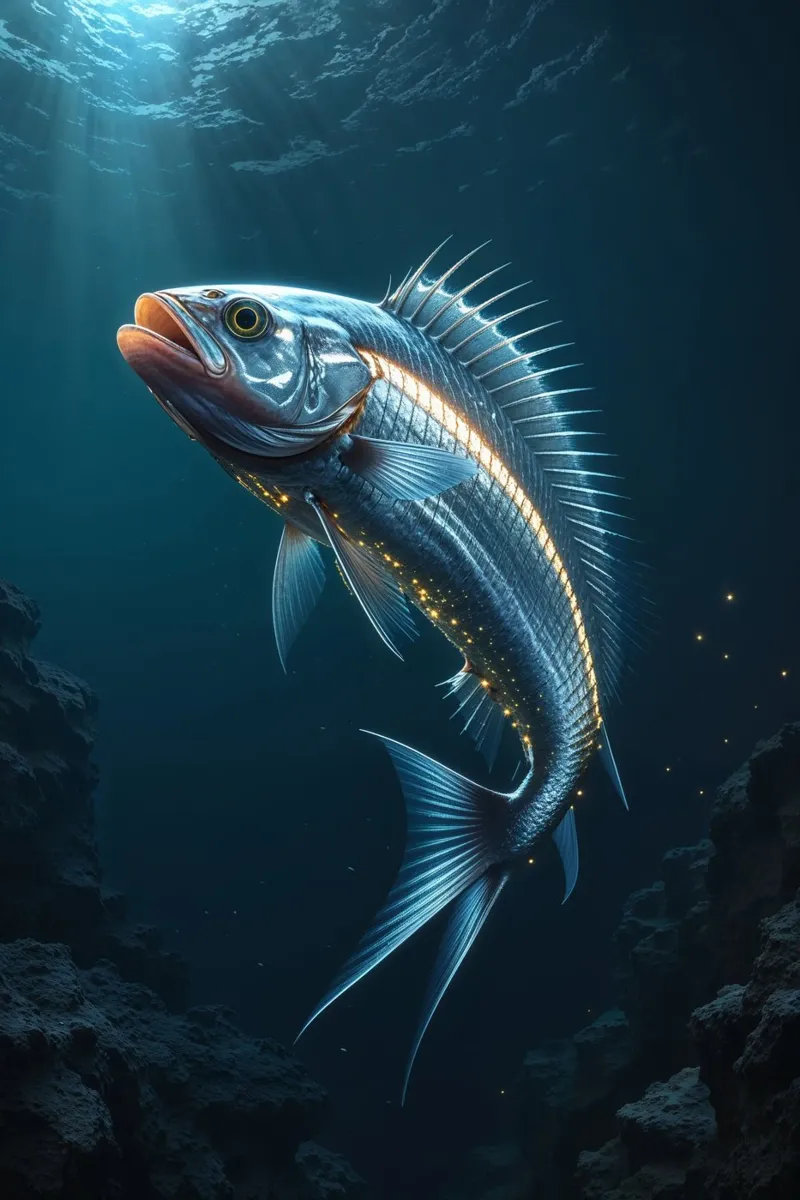 Glowing Deep-Sea Hatchetfish in the Abyss alluminio dibond da AlbertKlee