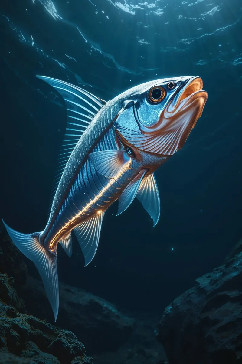 Ethereal Glow of a Silver Hatchetfish in the Depths alluminio dibond da AlbertKlee