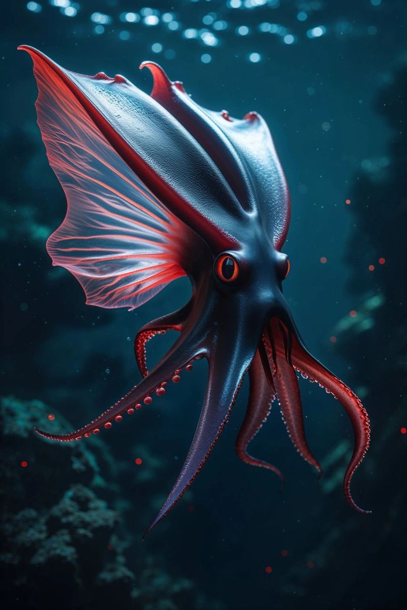 Ethereal Glow of a Vampire Squid in the Depths alluminio dibond da AlbertKlee