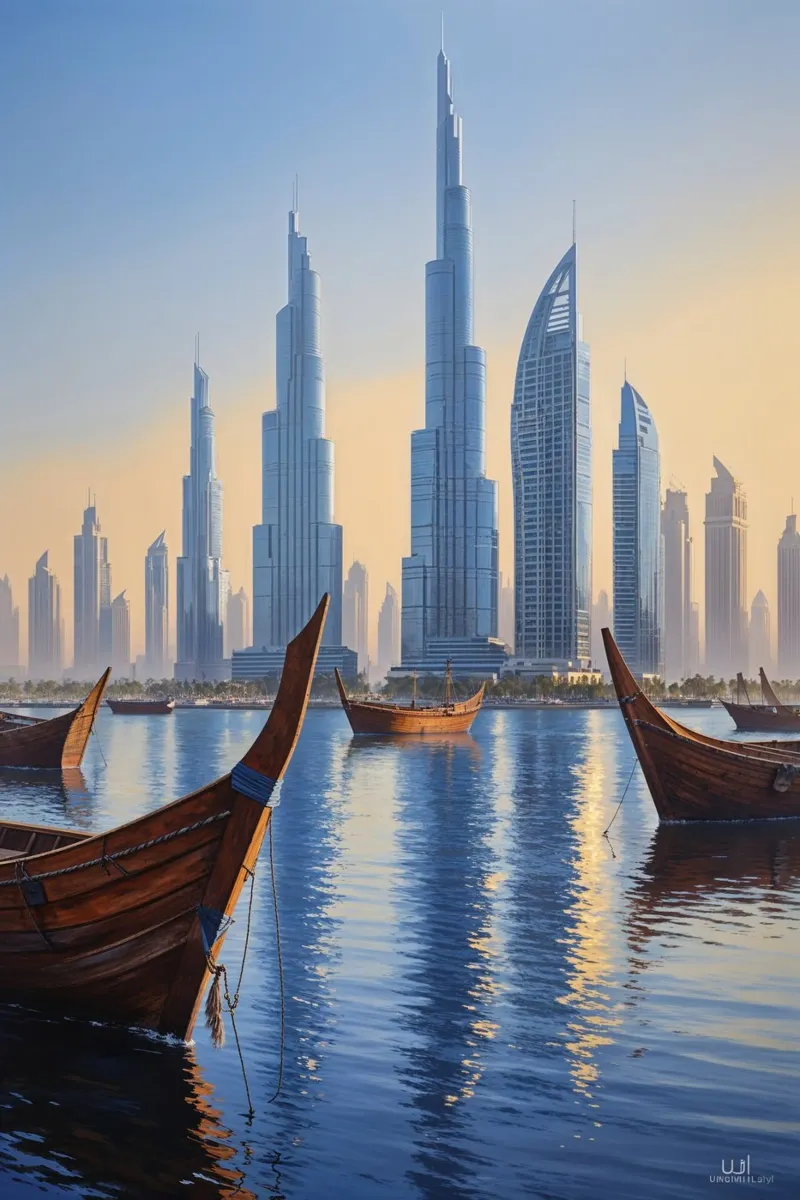 Dubai Skyline with Historic Dhows poster da AlbertKlee