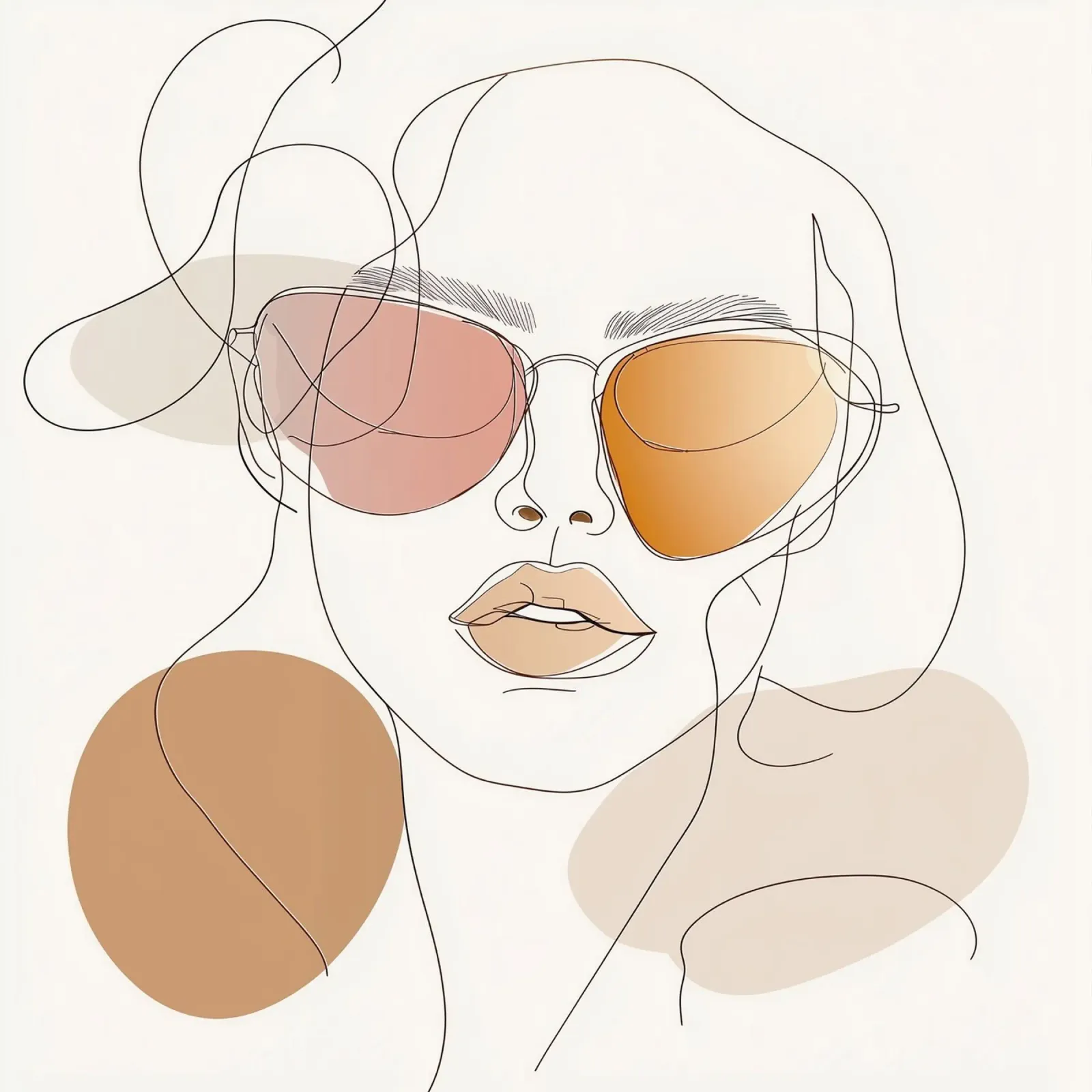 Golden Hour - Donna chic con occhiali da sole Line Art Poster poster con telaio in legno da Synthaira