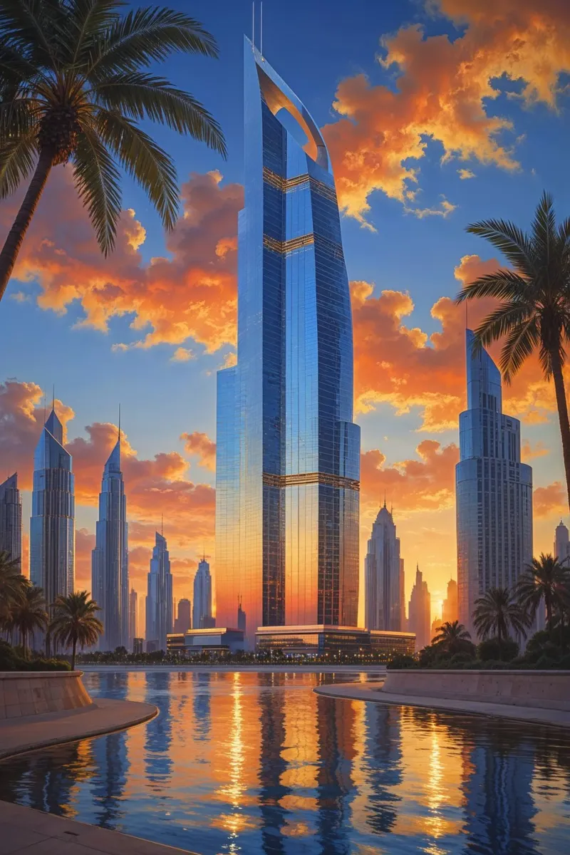 Towering Elegance – The Burj Khalifa at Twilight poster con telaio in legno da AlbertKlee