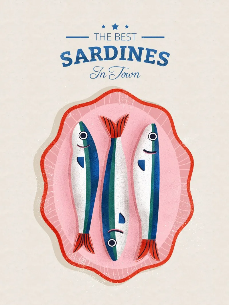 Retro Sardines – Hand-Drawn Seafood Art pellicola backlit da showmemars