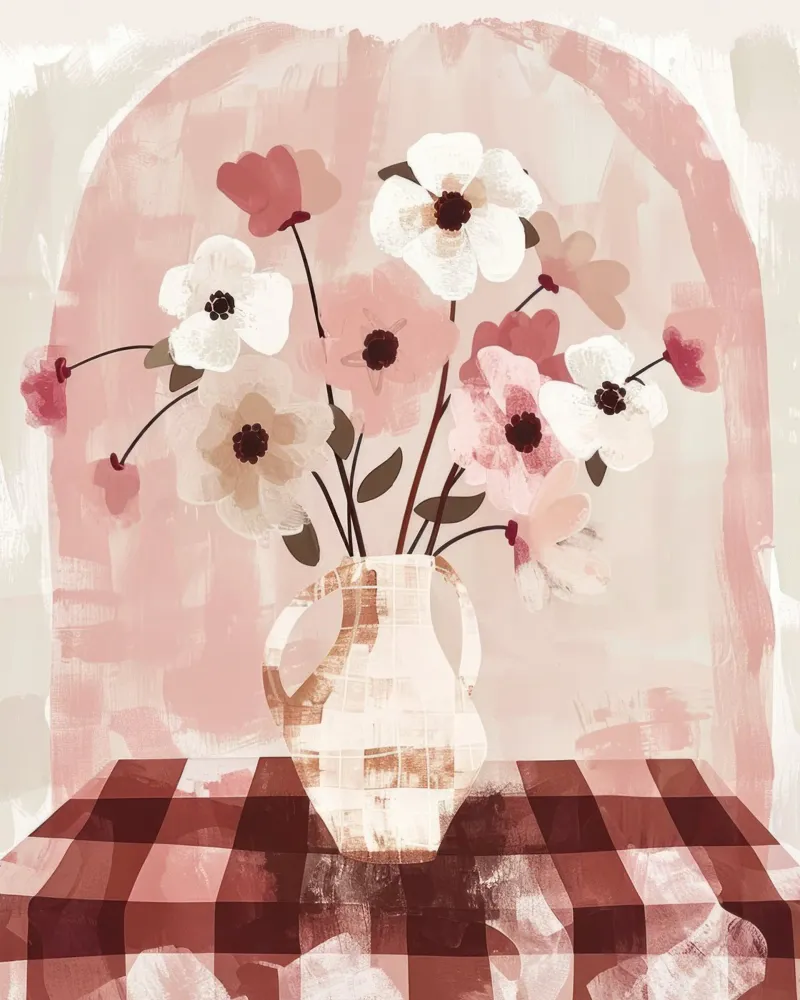 Abstracte Bloem Muurkunst, Hedendaags Kunstwerk Minimalistisch canvas met Baklijst van Boheme