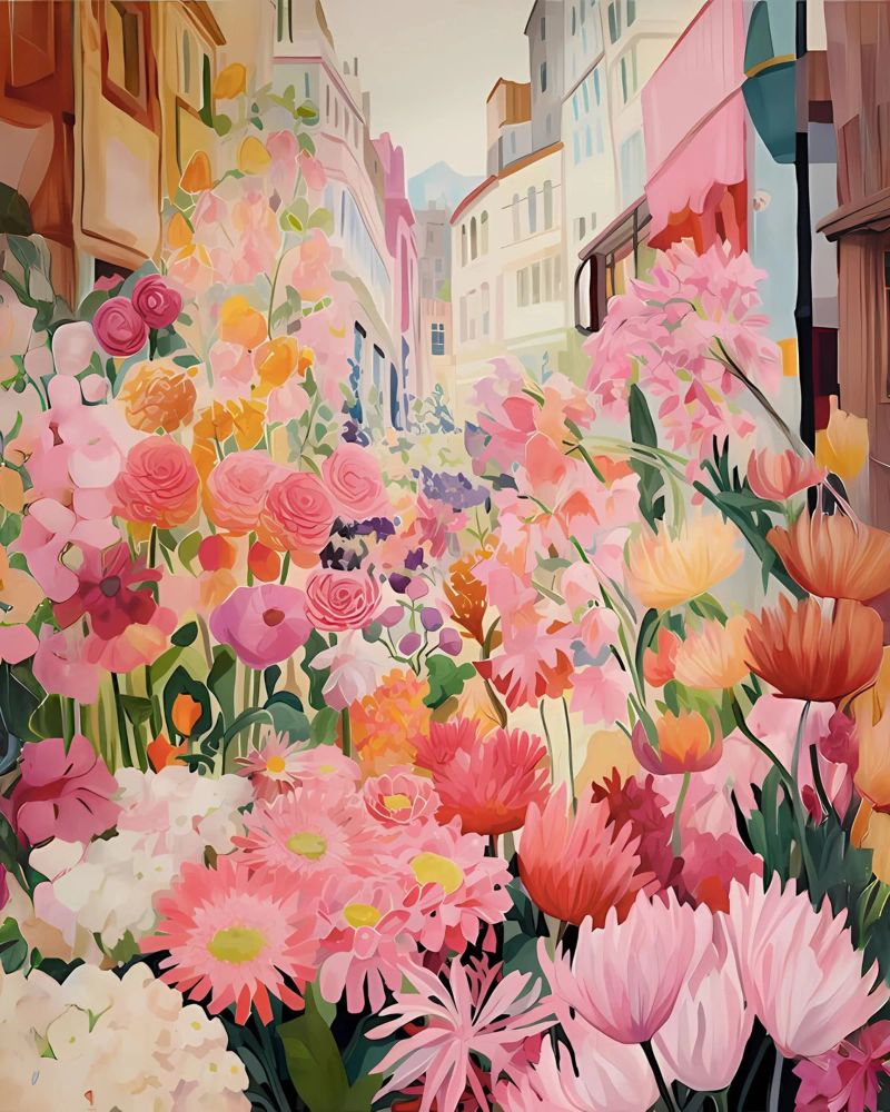 Blumenmarkt, Floral Poster, Abstrakter Druck, Moderne Kunst Poster von Boheme