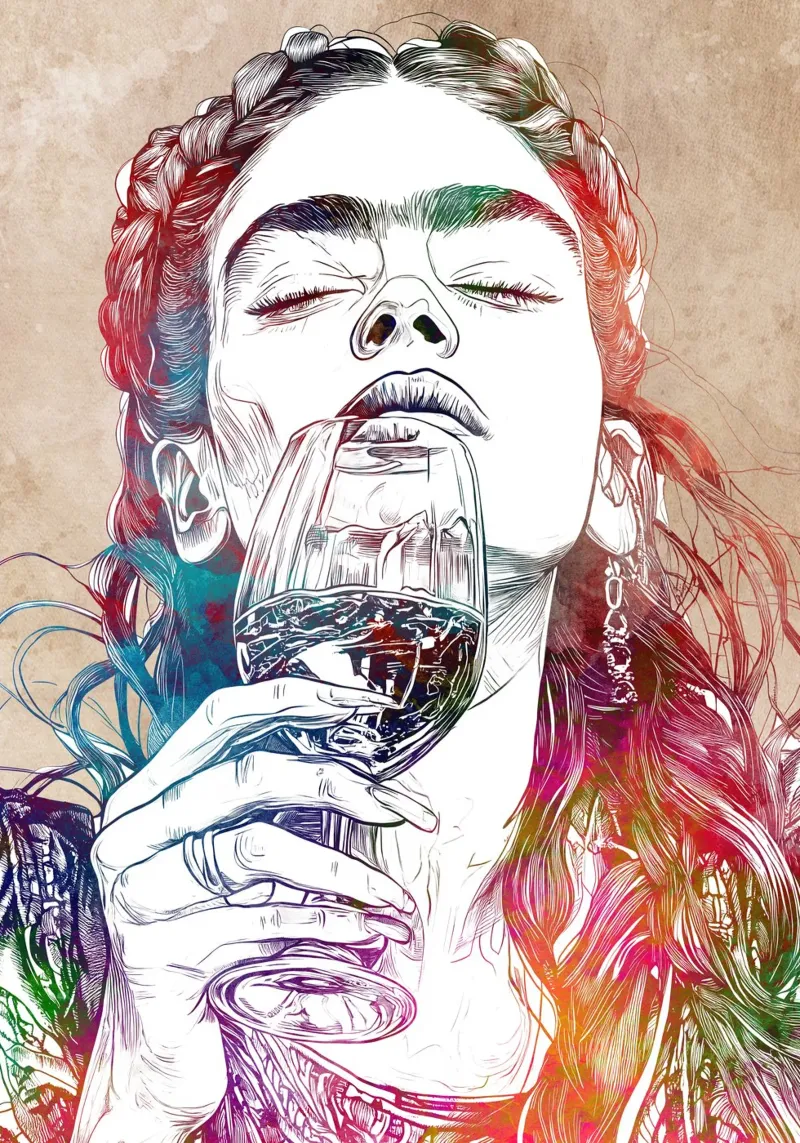 Ragazza che beve poster con telaio in plastica da Justyna Jaszke JBJart