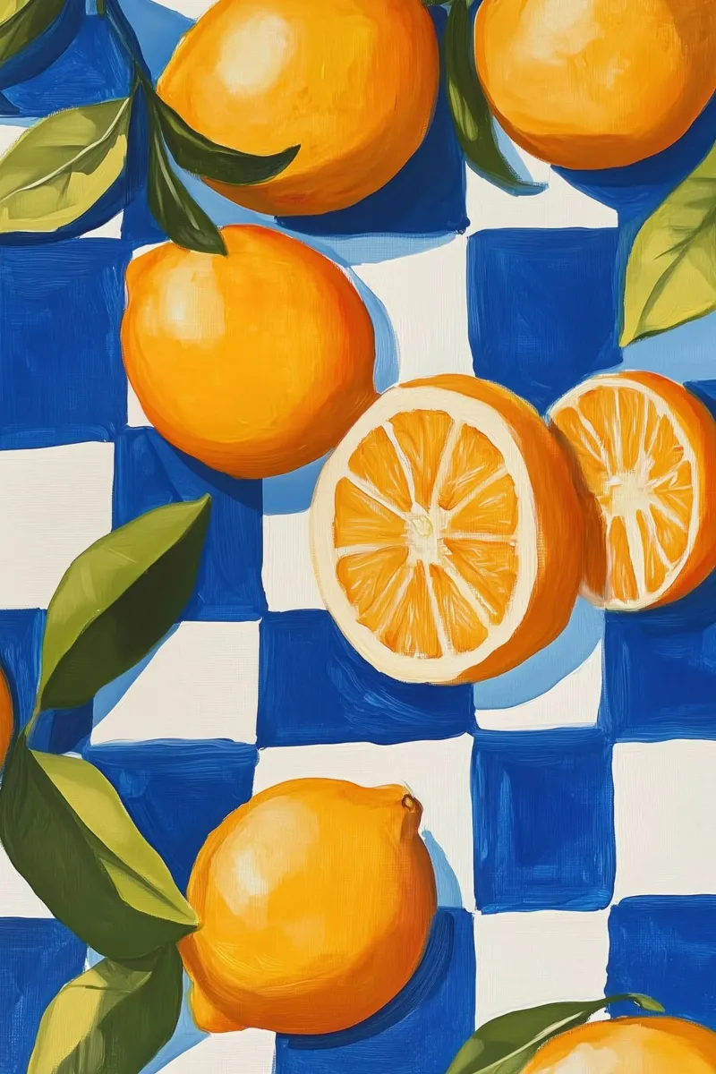 Citrus Harmony on Checkered Canvas canvas by Melloi Art Print