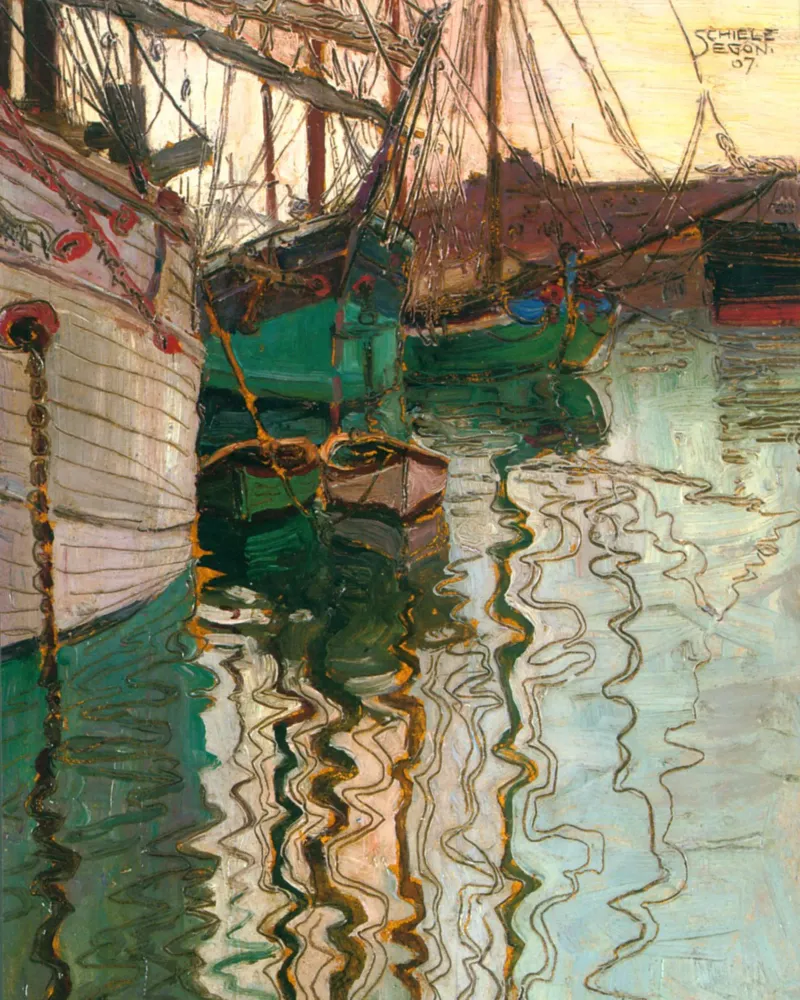 Egon Schiele - Il porto di Trieste pellicola backlit da Timeless Artworks