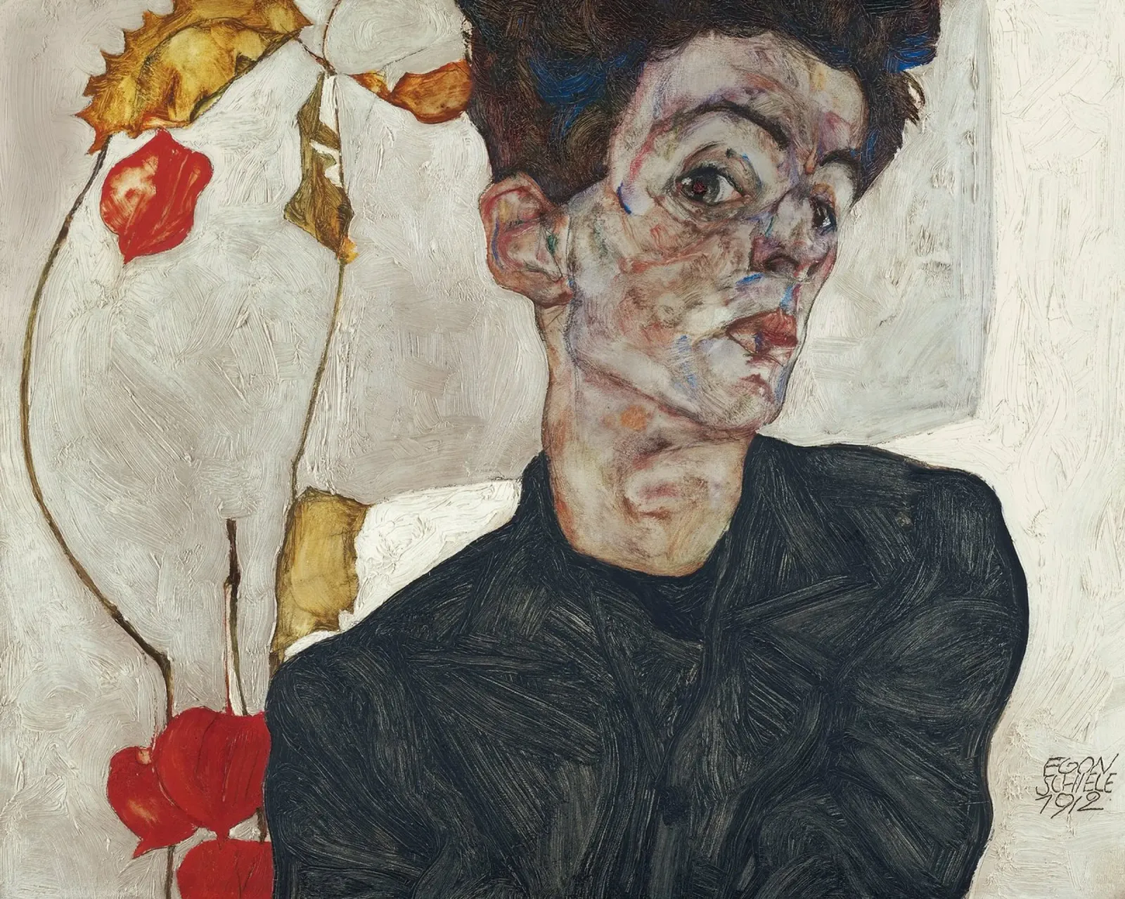 Egon Schiele - Self Portrait with Physalis canvas by Timeless Artworks