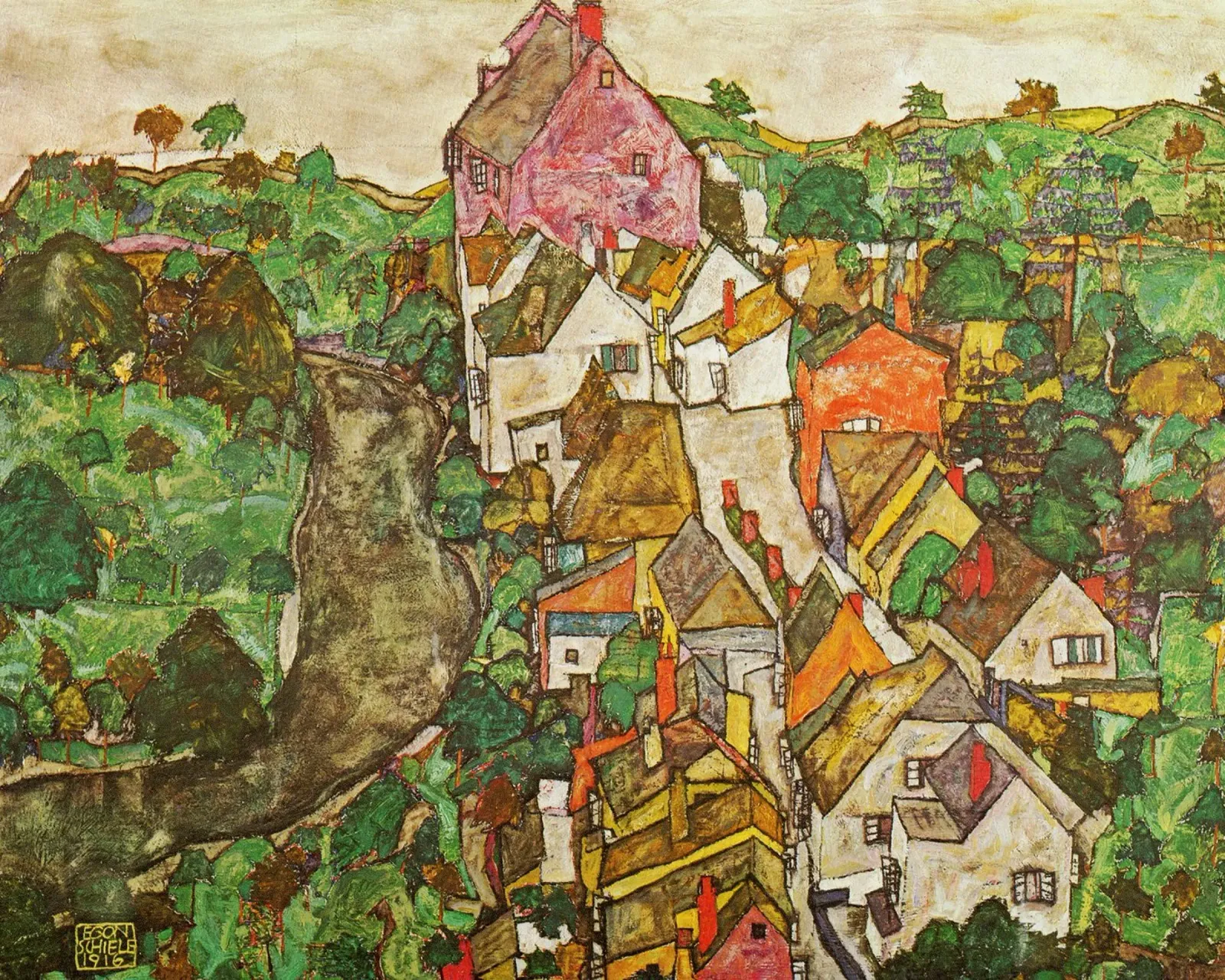 Egon Schiele - Paesaggio a Krumau pellicola backlit da Timeless Artworks